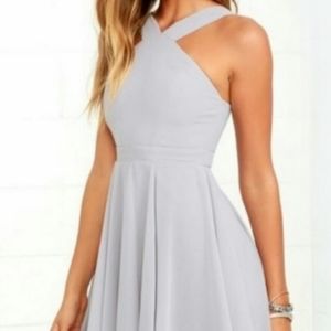 Lulus Forevermore Skater Dress Light Grey M